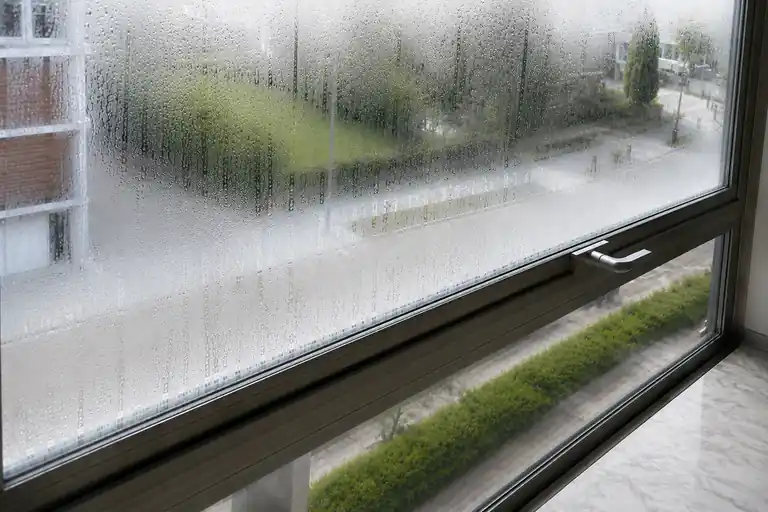 Double vitrage embué avec condensation entre les deux vitres